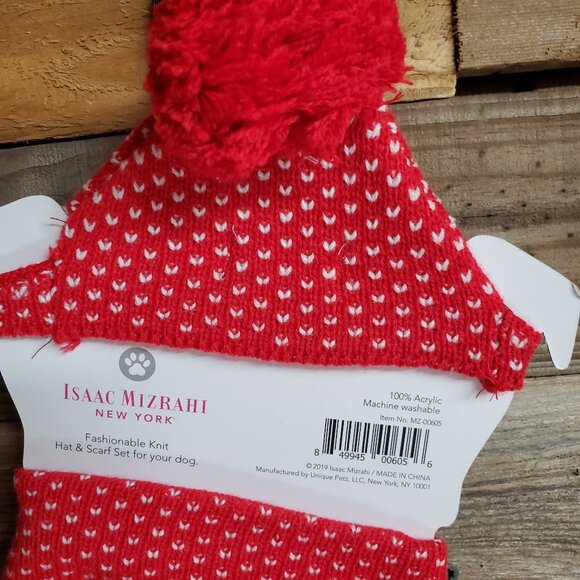 Winter Scarf and Hat Set for Dogs and Cats Neck Ear Warmer - Isaac Mizrahi - Red - Picture 2 of 3